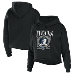 Tennessee Titans WEAR by Erin Andrews Women's Cropped Sponge Fleece Pullover Hoodie Black