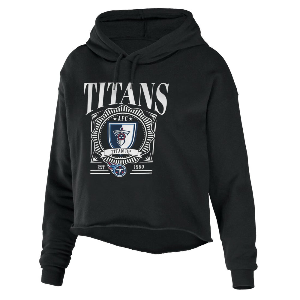 Tennessee Titans WEAR by Erin Andrews Women's Cropped Sponge Fleece Pullover Hoodie Black