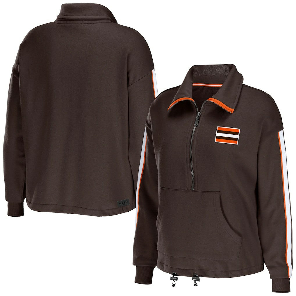 Cleveland Browns WEAR by Erin Andrews Women's Logo Stripe Half-Zip Top Brown