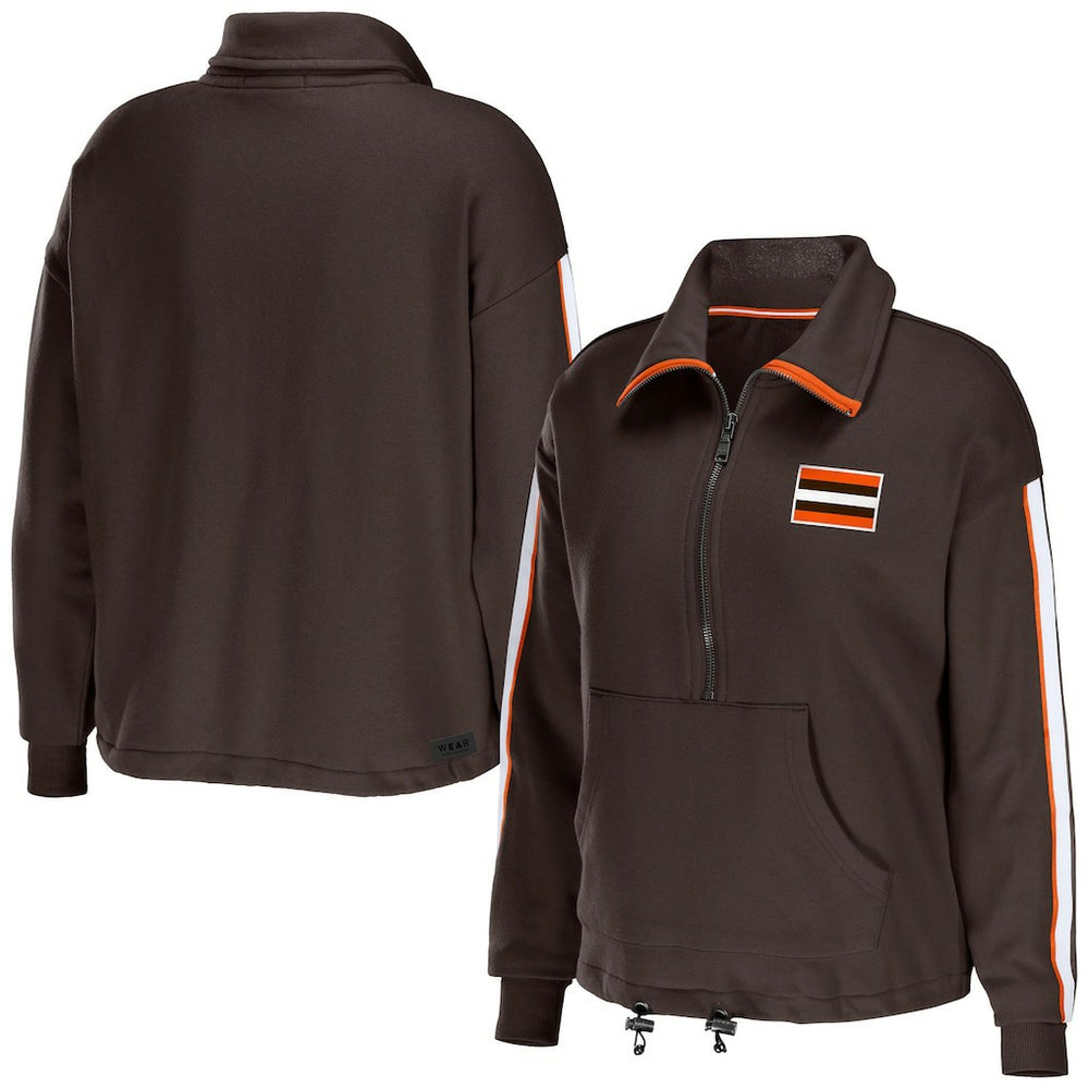 Cleveland Browns WEAR by Erin Andrews Women's Logo Stripe Half-Zip Top Brown