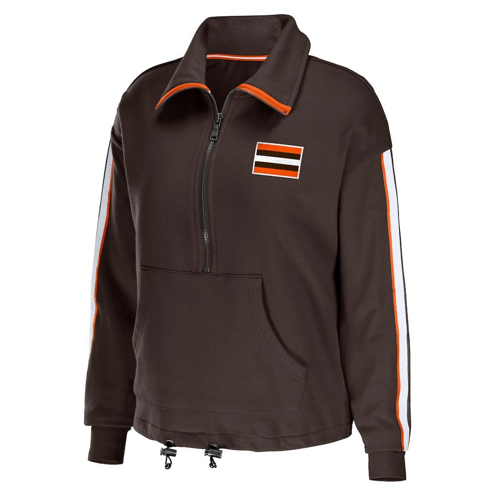Cleveland Browns WEAR by Erin Andrews Women's Logo Stripe Half-Zip Top Brown