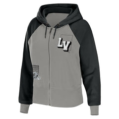 Las Vegas Raiders WEAR by Erin Andrews Women's Colorblock Lightweight Full-Zip Hoodie Silver