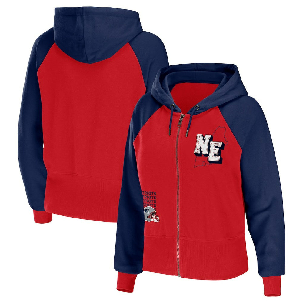 New England Patriots WEAR by Erin Andrews Women's Colorblock Lightweight Full-Zip Hoodie Red