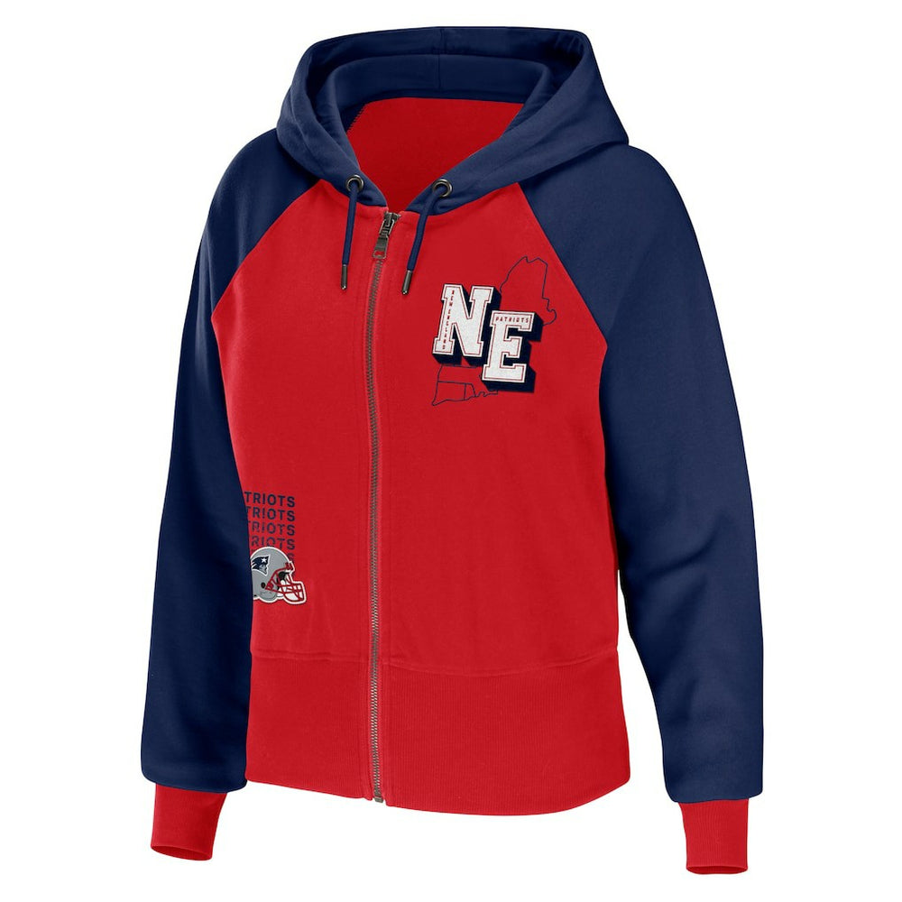 New England Patriots WEAR by Erin Andrews Women's Colorblock Lightweight Full-Zip Hoodie Red