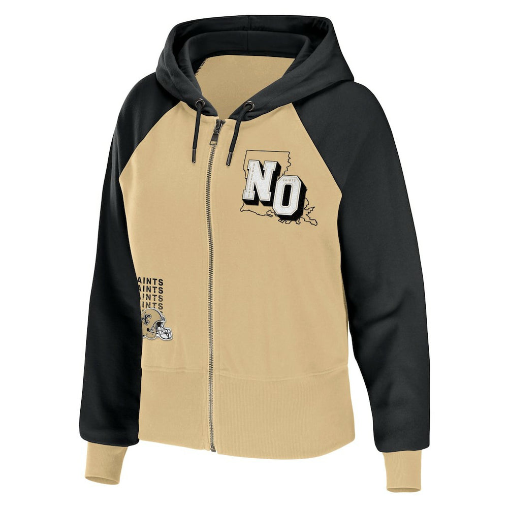 New Orleans Saints WEAR by Erin Andrews Women's Colorblock Lightweight Full-Zip Hoodie Gold