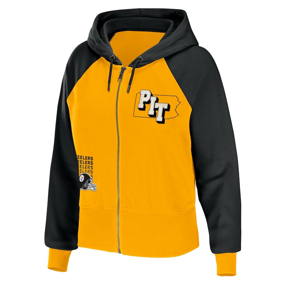 Pittsburgh Steelers WEAR by Erin Andrews Women's Colorblock Lightweight Full-Zip Hoodie Gold