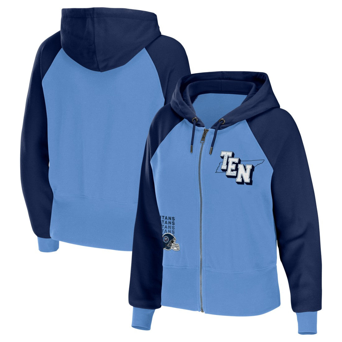 Tennessee Titans WEAR by Erin Andrews Women's Colorblock Lightweight Full-Zip Hoodie Light Blue