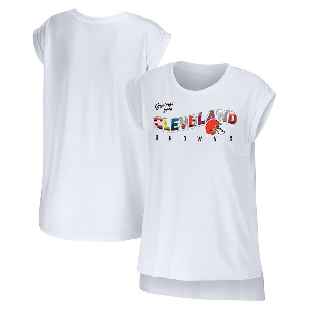 Cleveland Browns WEAR by Erin Andrews Women's Greetings From Muscle T-Shirt White