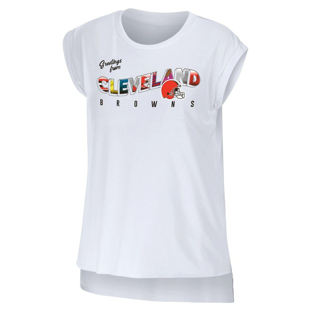 Cleveland Browns WEAR by Erin Andrews Women's Greetings From Muscle T-Shirt White