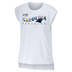 Carolina Panthers WEAR by Erin Andrews Women's Greetings From Muscle T-Shirt White