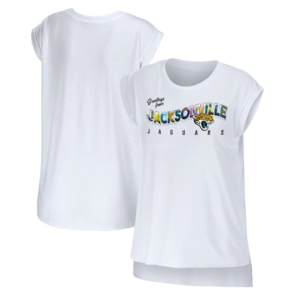Jacksonville Jaguars WEAR by Erin Andrews Women's Greetings From Muscle T-Shirt White