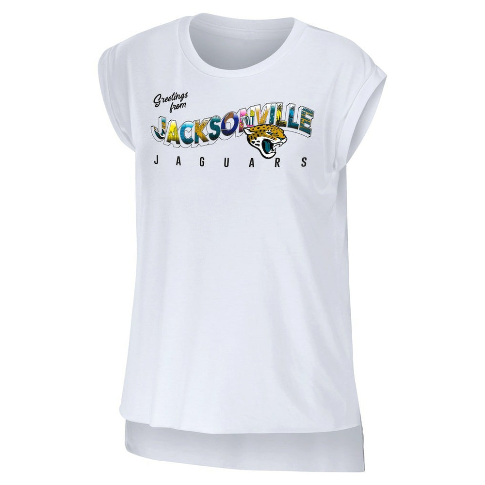 Jacksonville Jaguars WEAR by Erin Andrews Women's Greetings From Muscle T-Shirt White