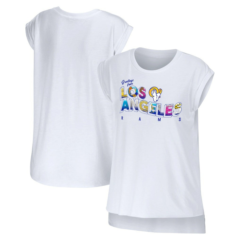 Los Angeles Rams WEAR by Erin Andrews Women's Greetings From Muscle T-Shirt White