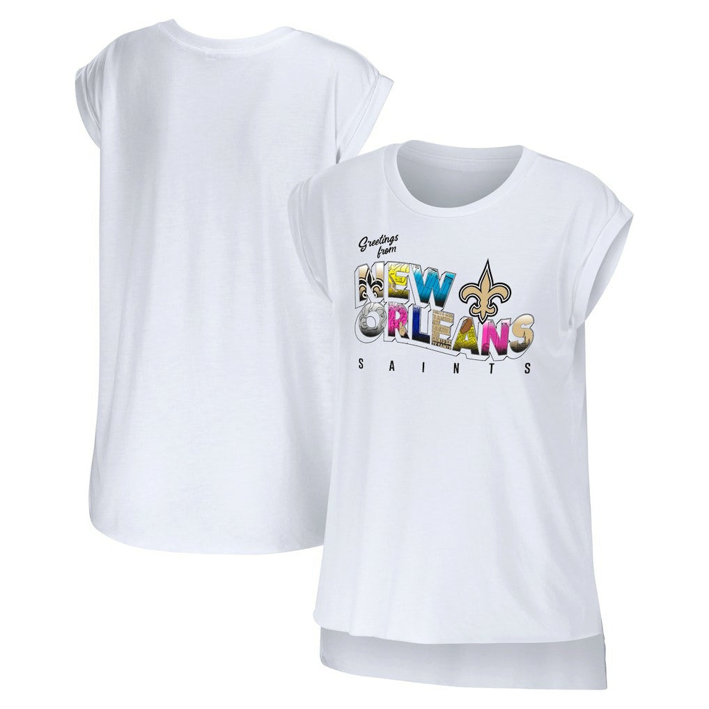 New Orleans Saints WEAR by Erin Andrews Women's Greetings From Muscle T-Shirt White