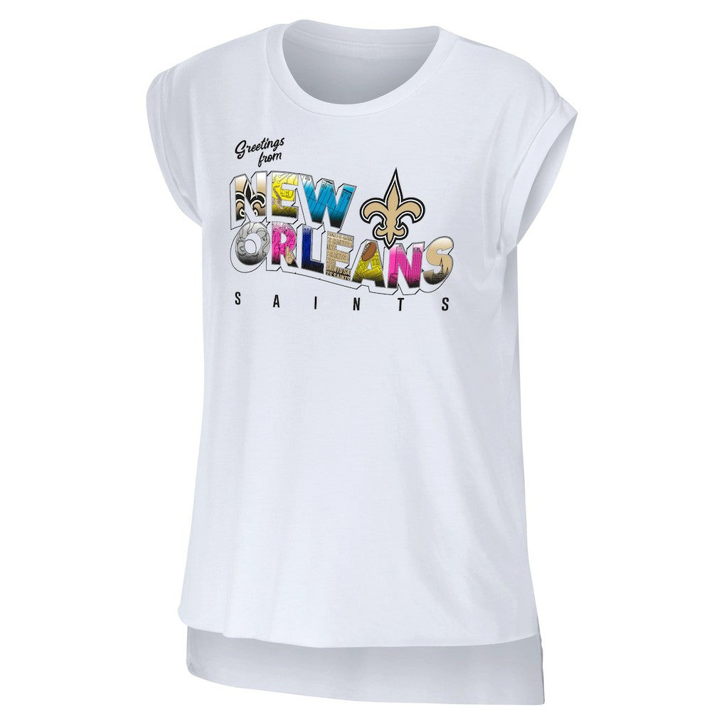 New Orleans Saints WEAR by Erin Andrews Women's Greetings From Muscle T-Shirt White