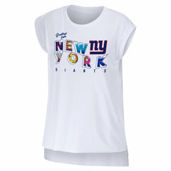 New York Giants WEAR by Erin Andrews Women's Greetings From Muscle T-Shirt White