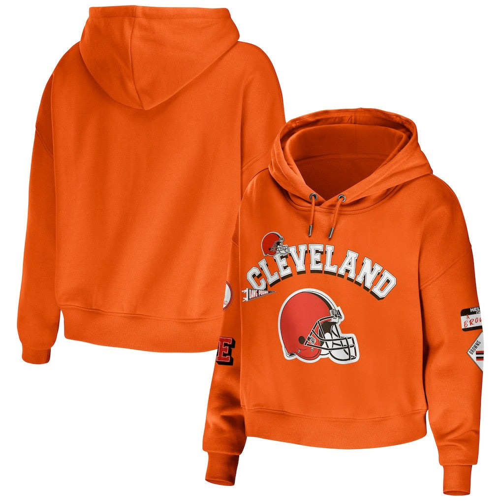 Cleveland Browns WEAR by Erin Andrews Women's Modest Cropped Pullover Hoodie Orange