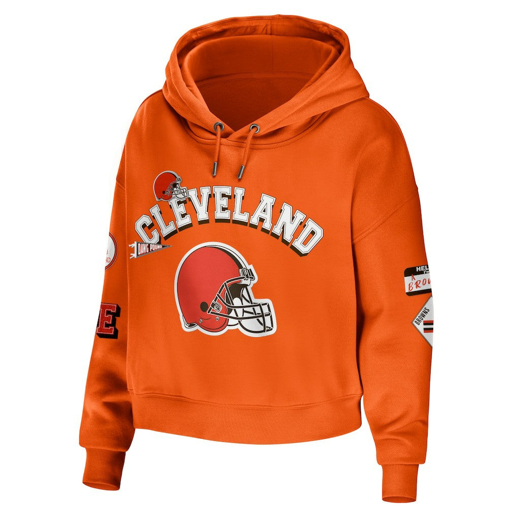 Cleveland Browns WEAR by Erin Andrews Women's Modest Cropped Pullover Hoodie Orange