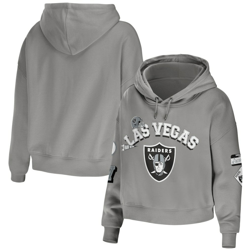 Las Vegas Raiders WEAR by Erin Andrews Women's Modest Cropped Pullover Hoodie Gray