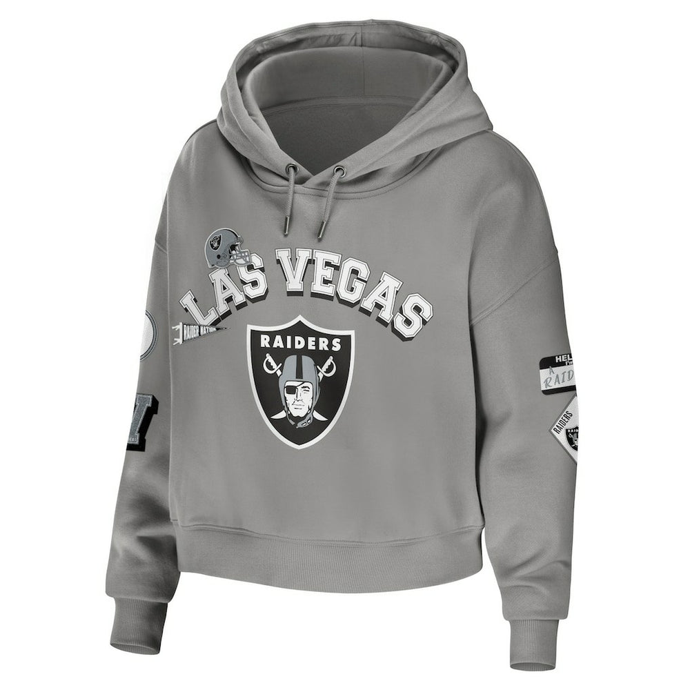 Las Vegas Raiders WEAR by Erin Andrews Women's Modest Cropped Pullover Hoodie Gray