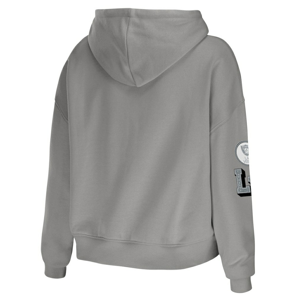 Las Vegas Raiders WEAR by Erin Andrews Women's Modest Cropped Pullover Hoodie Gray