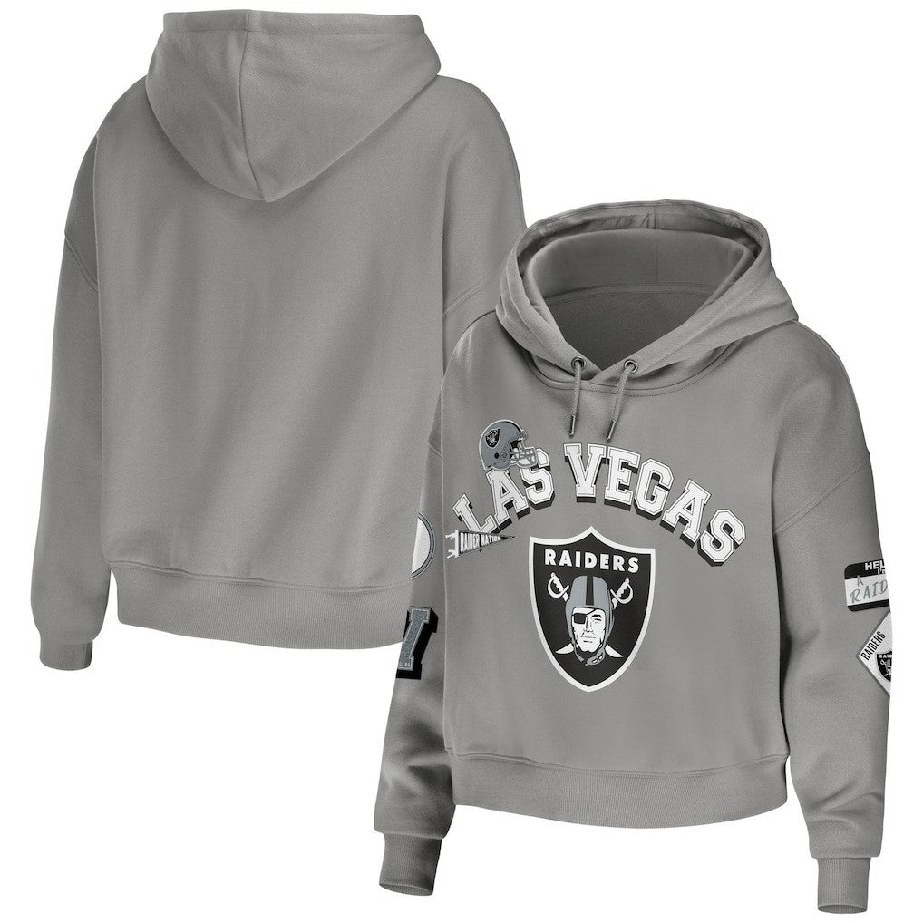Las Vegas Raiders WEAR by Erin Andrews Women's Plus Size Modest Cropped Pullover Hoodie Gray