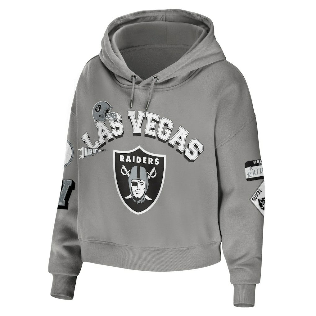 Las Vegas Raiders WEAR by Erin Andrews Women's Plus Size Modest Cropped Pullover Hoodie Gray