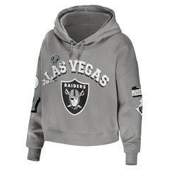 Las Vegas Raiders WEAR by Erin Andrews Women's Plus Size Modest Cropped Pullover Hoodie Gray