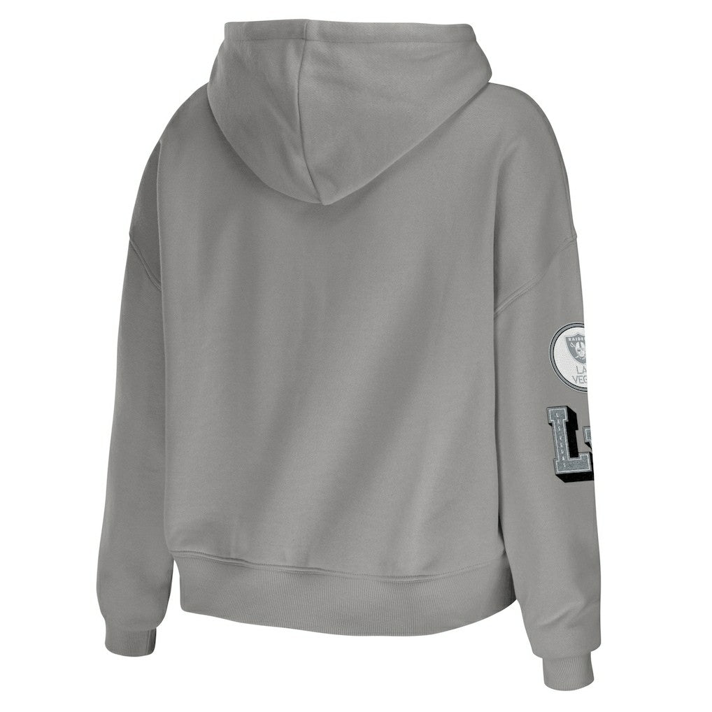 Las Vegas Raiders WEAR by Erin Andrews Women's Plus Size Modest Cropped Pullover Hoodie Gray