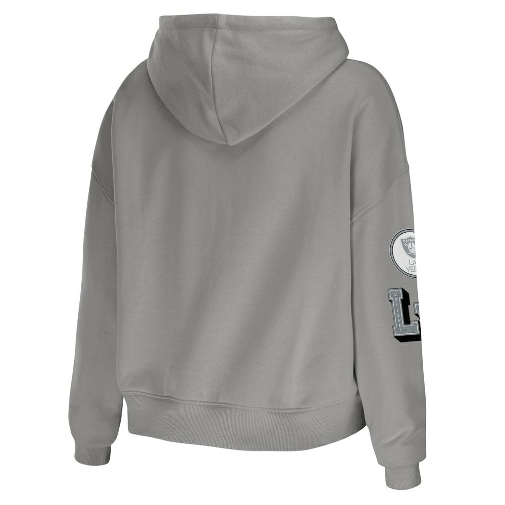 Las Vegas Raiders WEAR by Erin Andrews Women's Plus Size Modest Cropped Pullover Hoodie Gray