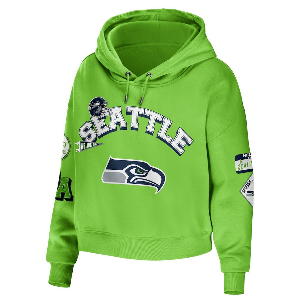 Seattle Seahawks WEAR by Erin Andrews Women's Plus Size Modest Cropped Pullover Hoodie Neon Green