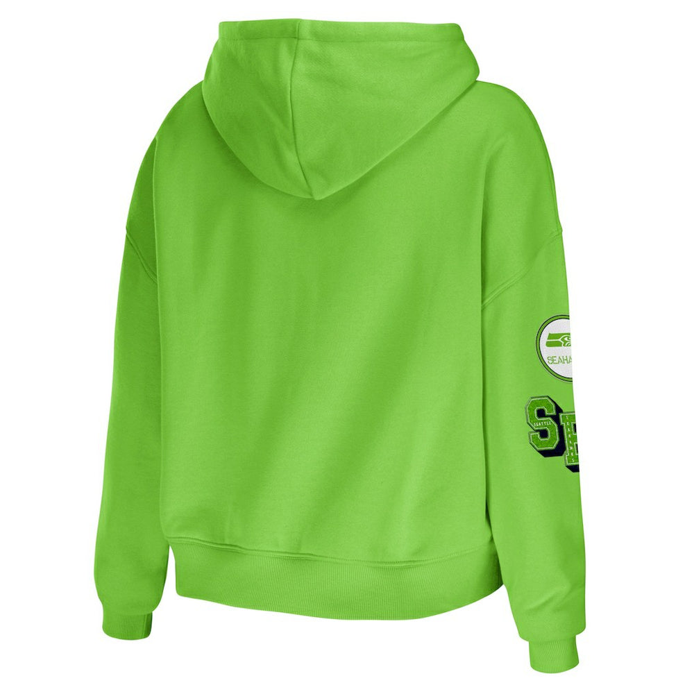 Seattle Seahawks WEAR by Erin Andrews Women's Plus Size Modest Cropped Pullover Hoodie Neon Green