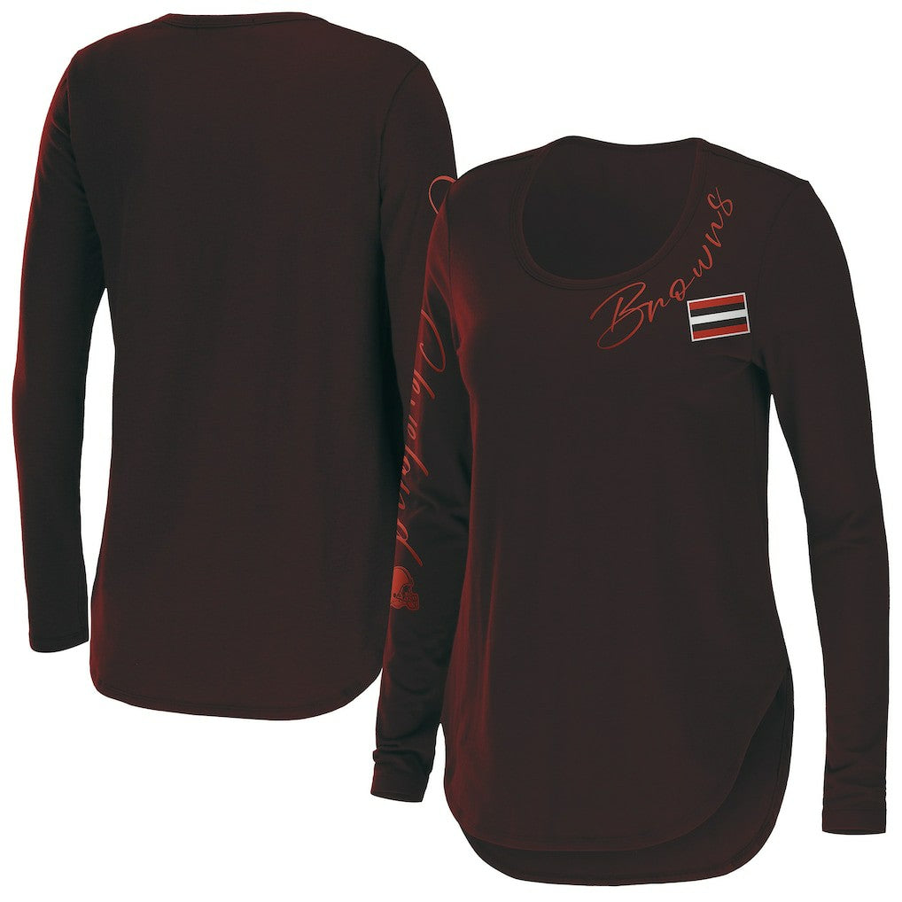 Cleveland Browns WEAR by Erin Andrews Women's Team Scoop Neck T-Shirt Brown