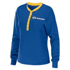 Los Angeles Rams WEAR by Erin Andrews Women's Waffle Henley Long Sleeve T-Shirt Royal