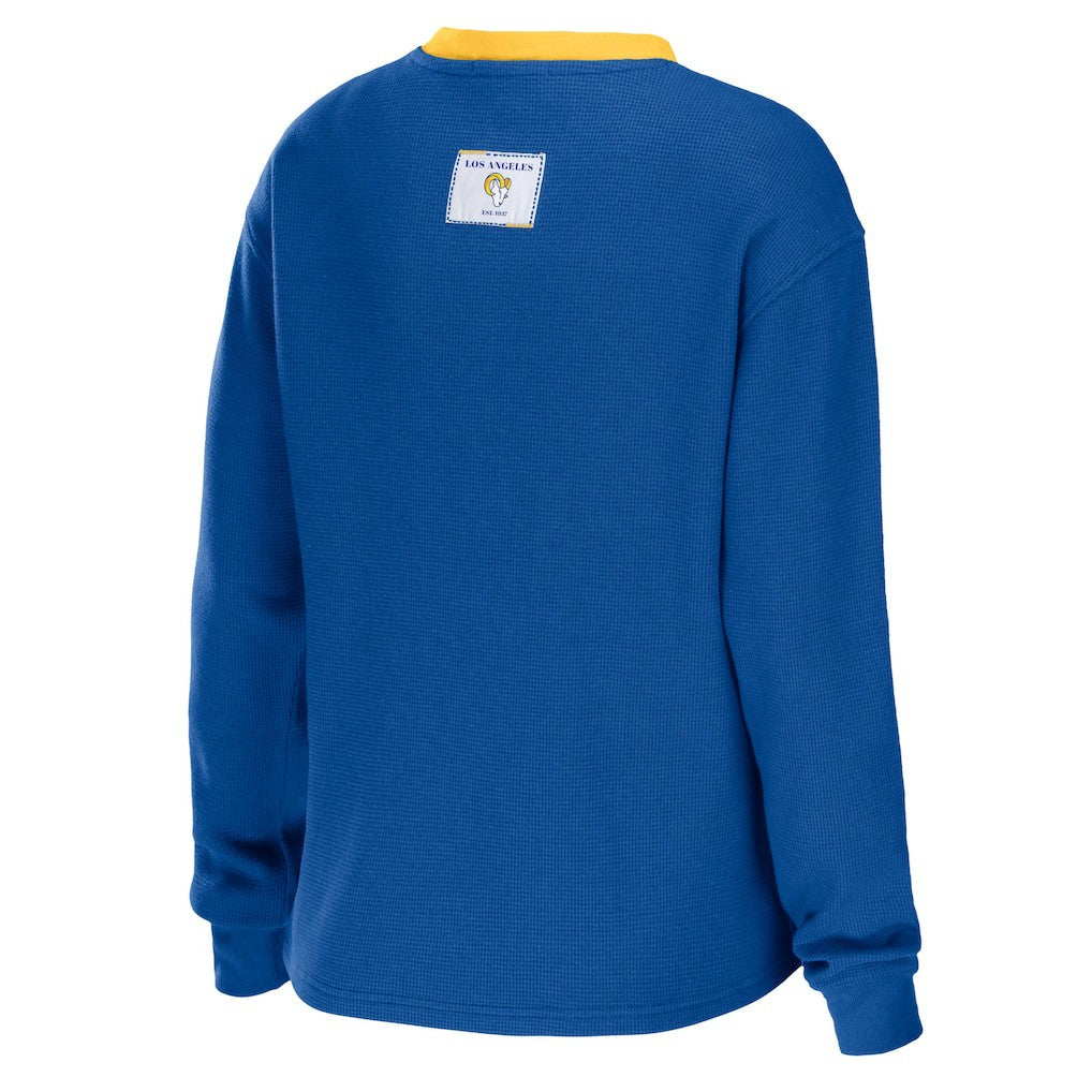 Los Angeles Rams WEAR by Erin Andrews Women's Waffle Henley Long Sleeve T-Shirt Royal