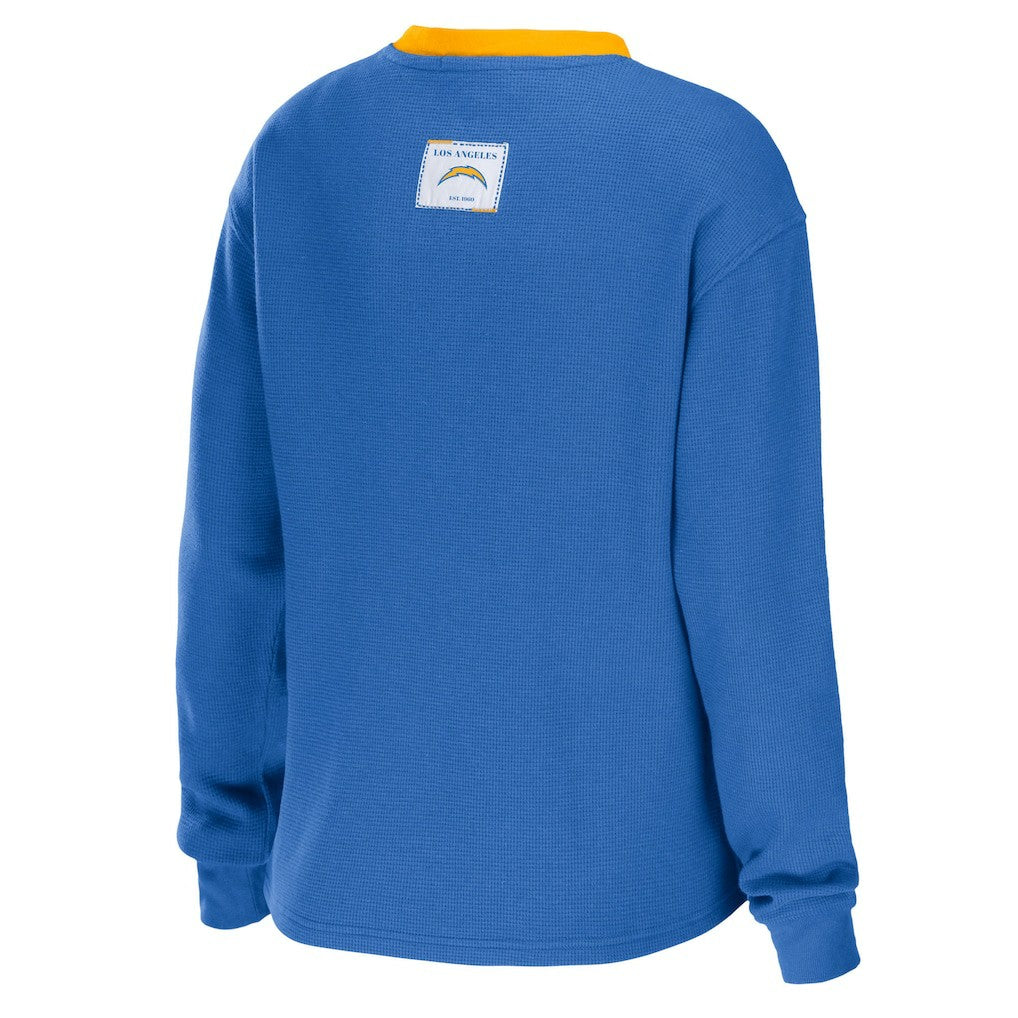 Los Angeles Chargers WEAR by Erin Andrews Women's Waffle Henley Long Sleeve T-Shirt Powder Blue