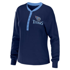 Tennessee Titans WEAR by Erin Andrews Women's Waffle Henley Long Sleeve T-Shirt Navy