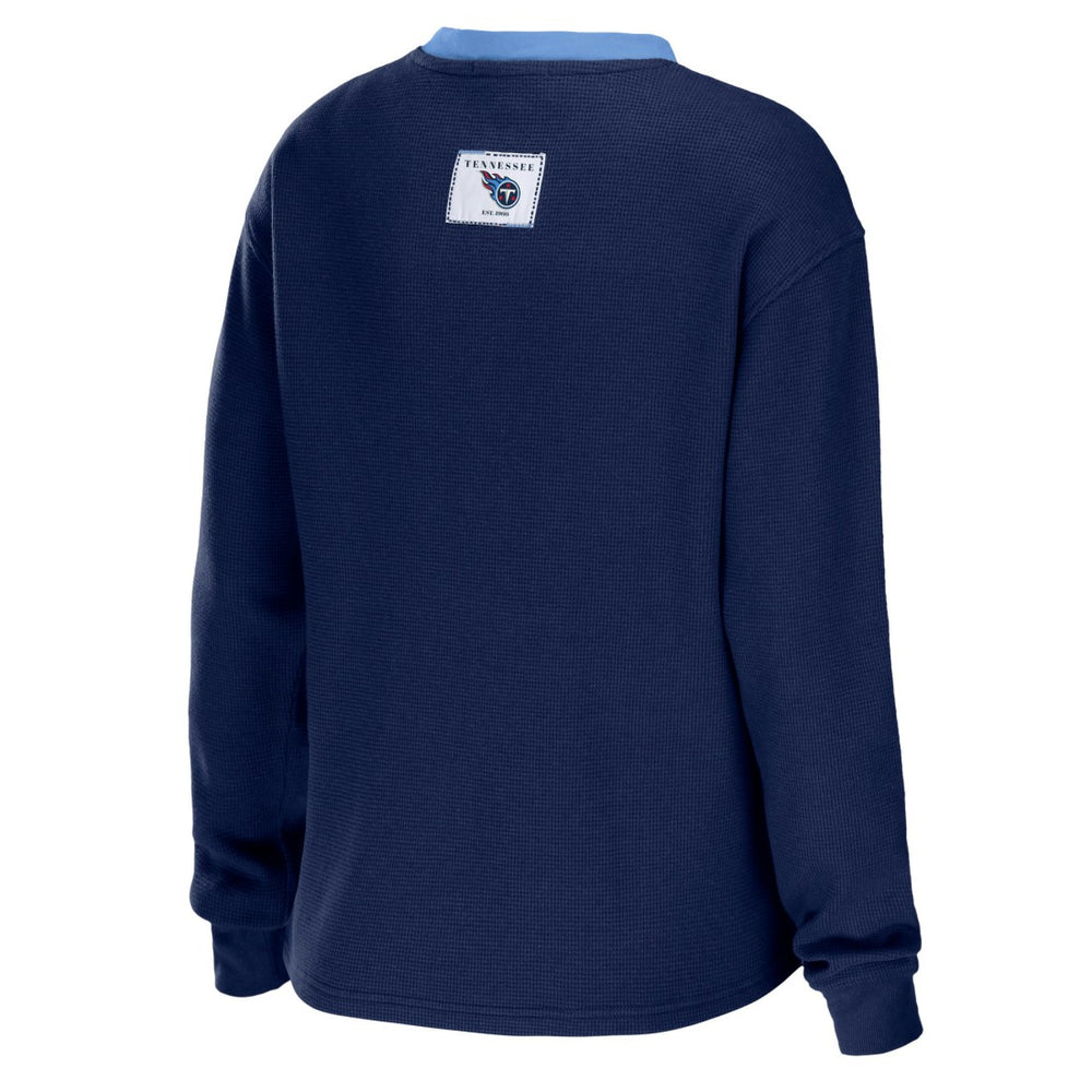 Tennessee Titans WEAR by Erin Andrews Women's Waffle Henley Long Sleeve T-Shirt Navy