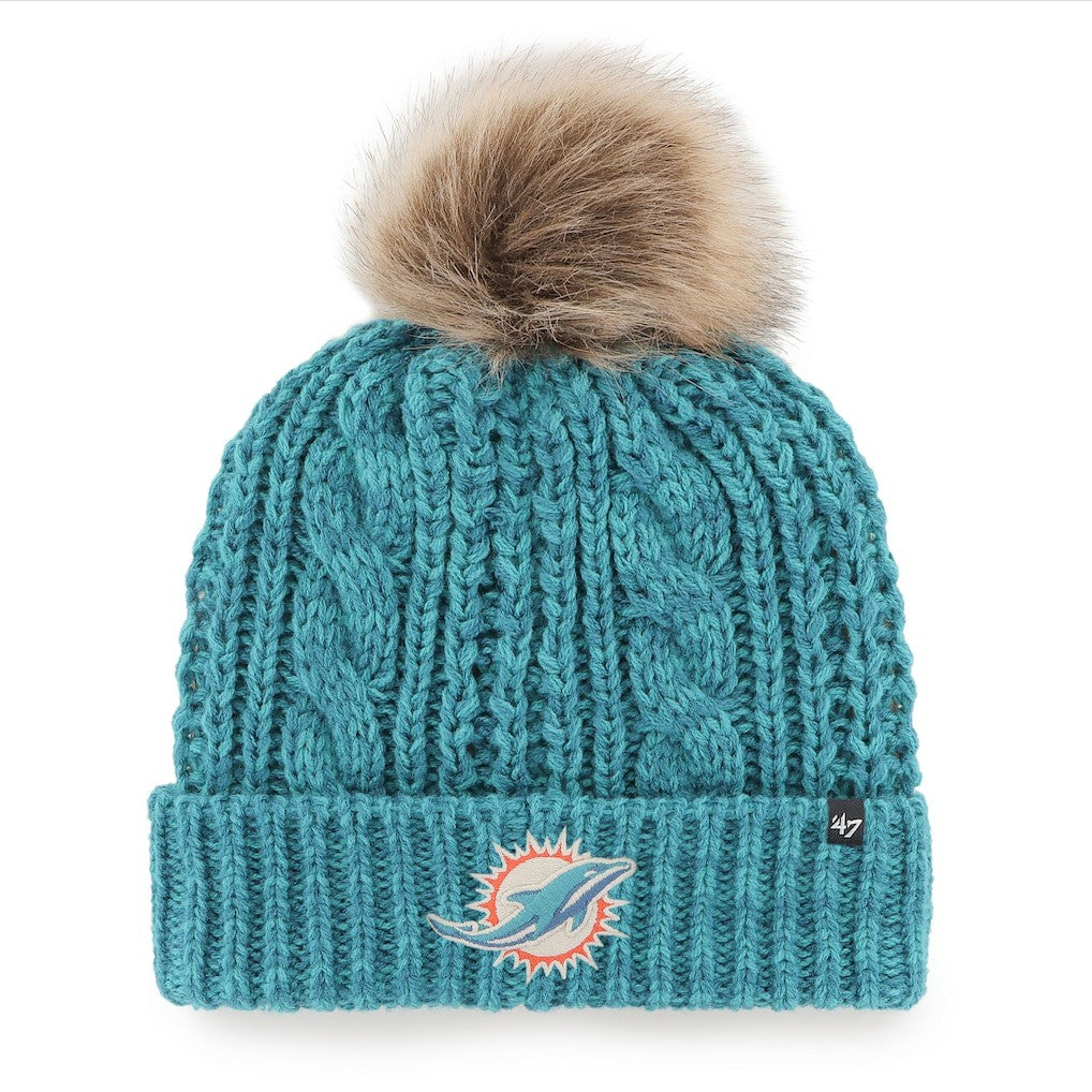47 brand Miami Dolphins '47 Women's Meeko Cuffed Knit Hat with Pom Aqua