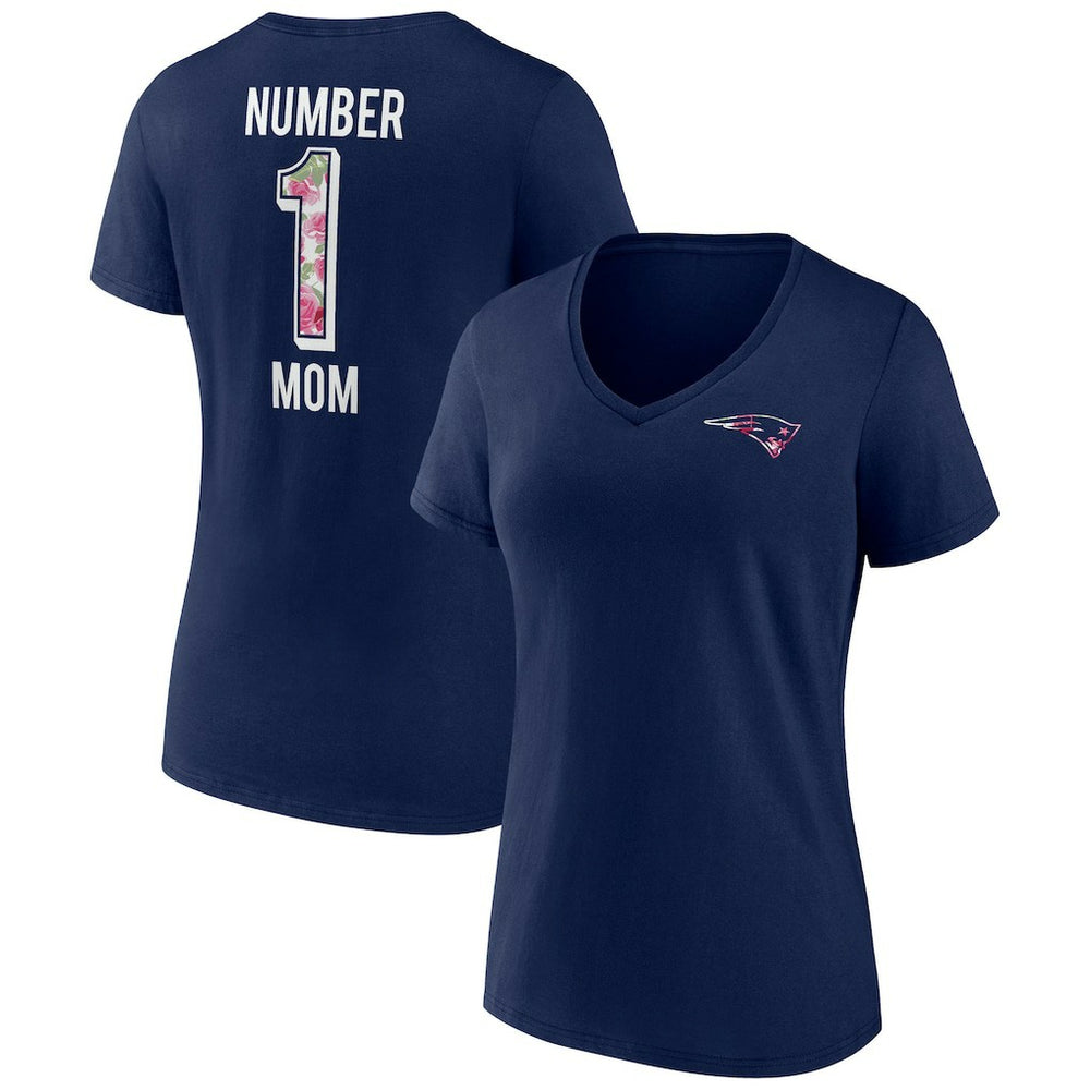 Fanatics New England Patriots Women's Plus Size Mother's Day #1 Mom V-Neck T-Shirt Navy