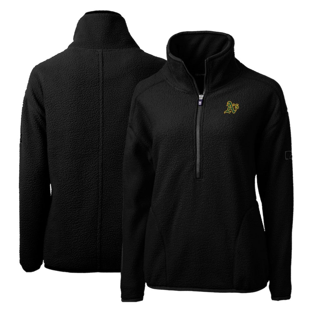 Athletics Cutter & Buck Women's Cascade Eco Sherpa Fleece Quarter-Zip Pullover Jacket - Black - MLB on Sale