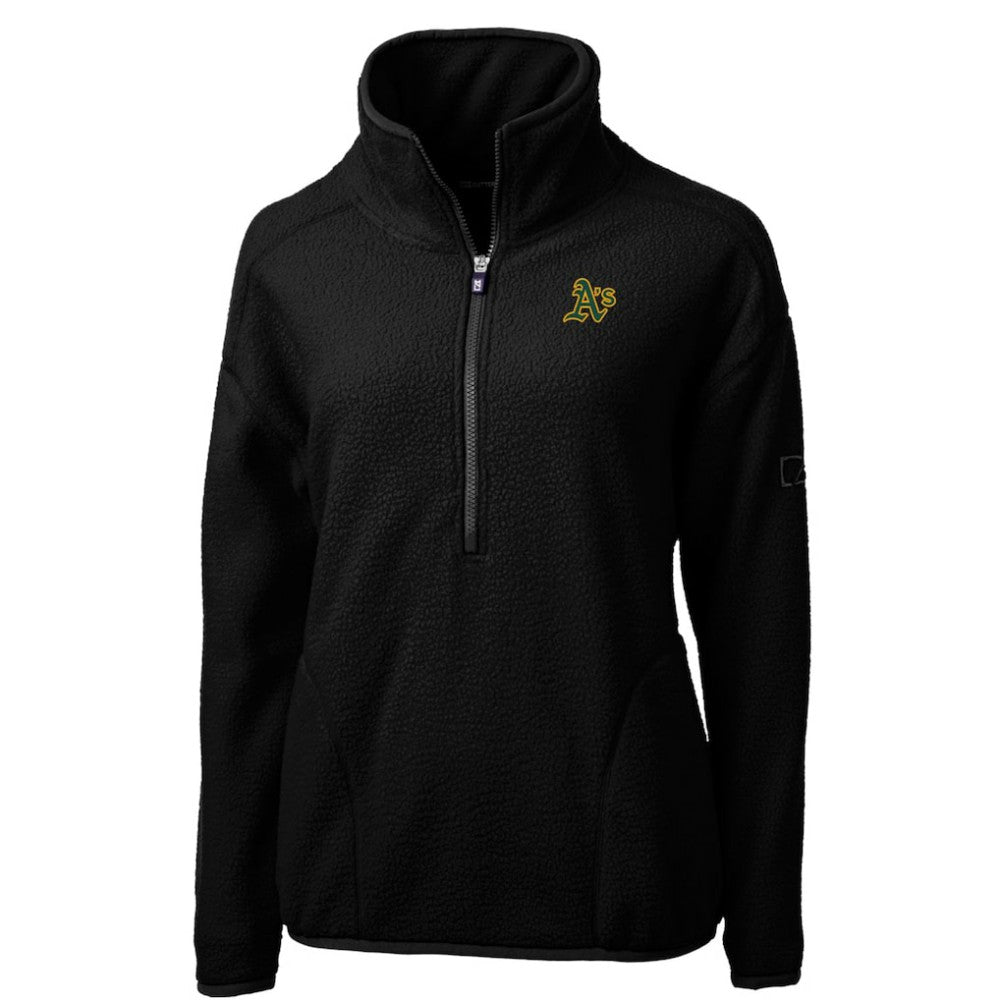 Athletics Cutter & Buck Women's Cascade Eco Sherpa Fleece Quarter-Zip Pullover Jacket - Black - MLB on Sale