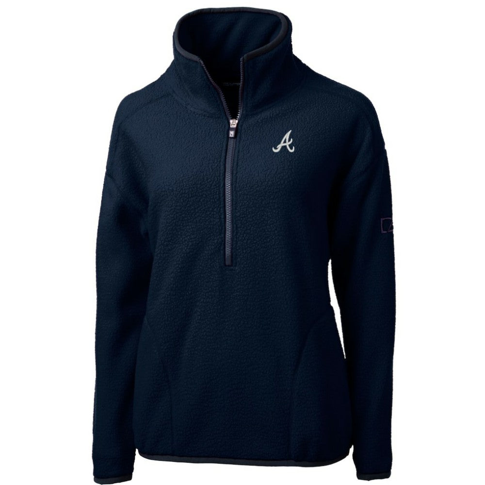 Atlanta Braves Cutter & Buck Women's Cascade Eco Sherpa Fleece Quarter-Zip Pullover Jacket - Navy - MLB Lifestyle