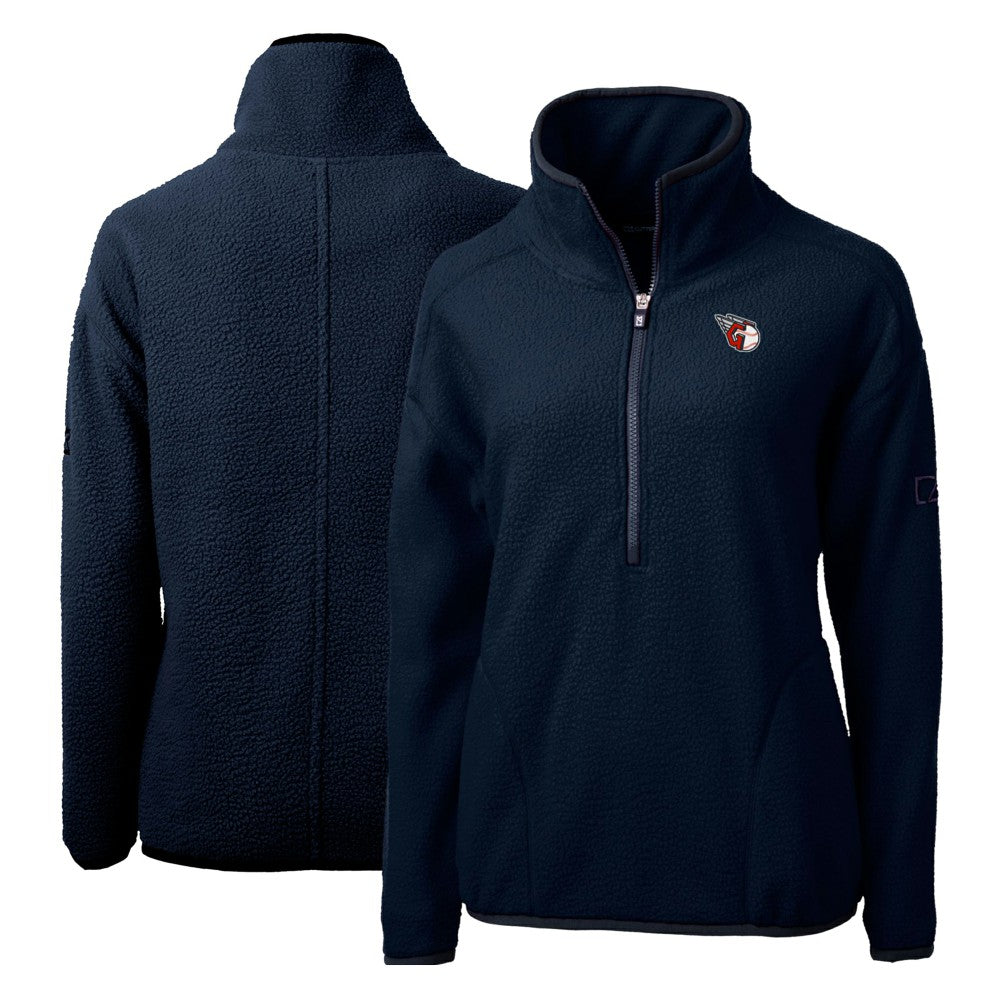Cleveland Guardians Cutter & Buck Women's Cascade Eco Sherpa Fleece Quarter-Zip Pullover Jacket - Navy - MLB Sale