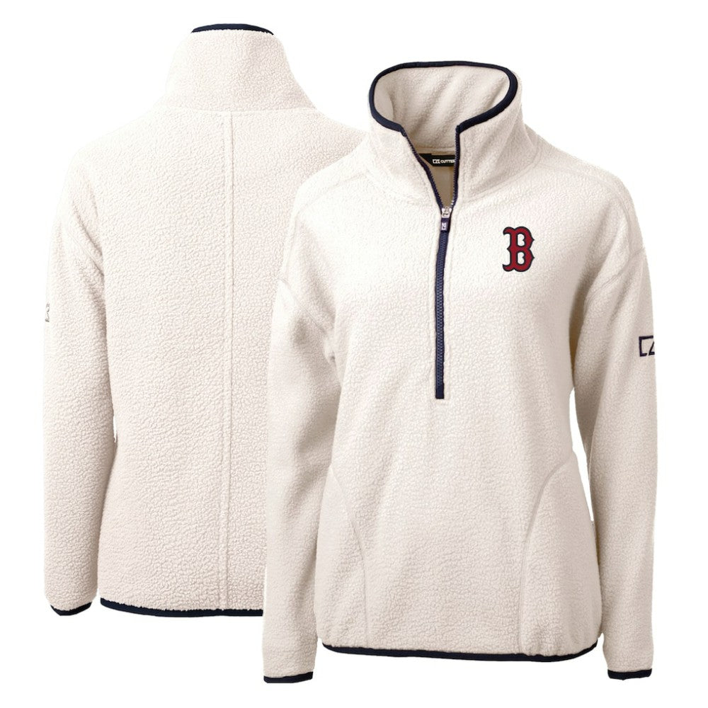 Boston Red Sox Cutter & Buck Women's Cascade Eco Sherpa Fleece Quarter-Zip Pullover Jacket - White/Navy - MLB on Sale