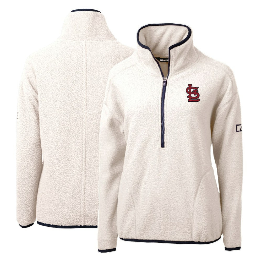 St. Louis Cardinals Cutter & Buck Women's Cascade Eco Sherpa Fleece Quarter-Zip Pullover Jacket - White/Navy - MLB Lifestyle