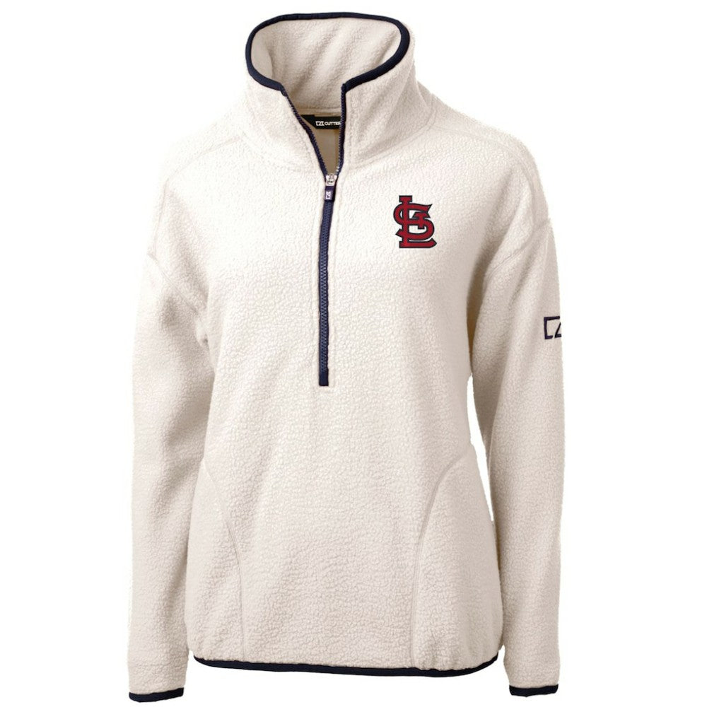 St. Louis Cardinals Cutter & Buck Women's Cascade Eco Sherpa Fleece Quarter-Zip Pullover Jacket - White/Navy - MLB Lifestyle