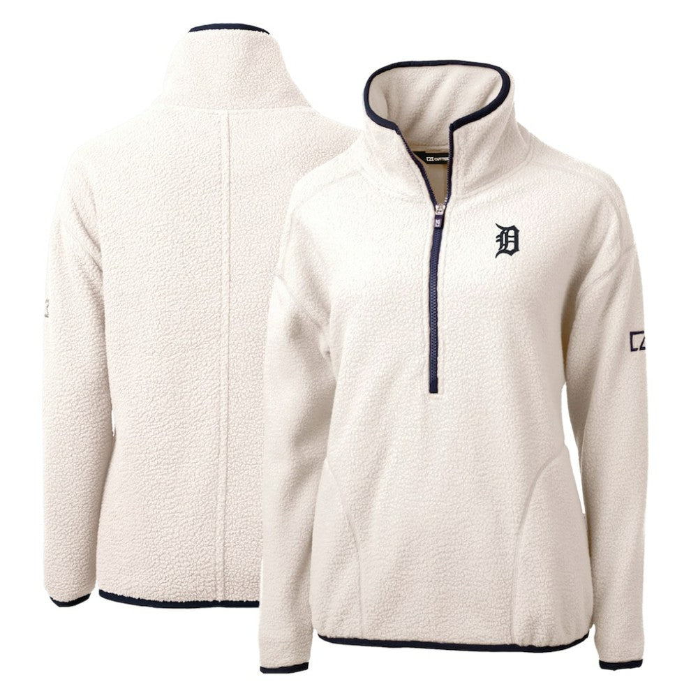 Detroit Tigers Cutter & Buck Women's Cascade Eco Sherpa Fleece Quarter-Zip Pullover Jacket - White/Navy - MLB Sale