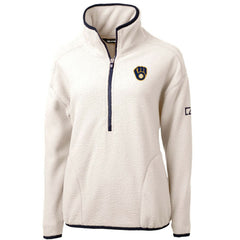 Milwaukee Brewers Cutter & Buck Women's Cascade Eco Sherpa Fleece Quarter-Zip Pullover Jacket - White/Navy - MLB Lifestyle