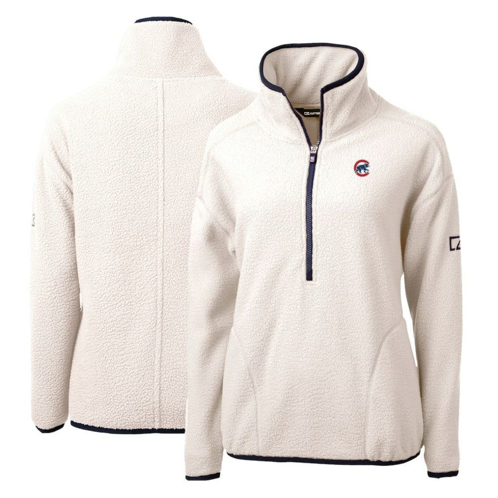 Chicago Cubs Cutter & Buck Women's Cascade Eco Sherpa Fleece Quarter-Zip Pullover Jacket - White/Navy - MLB Discount